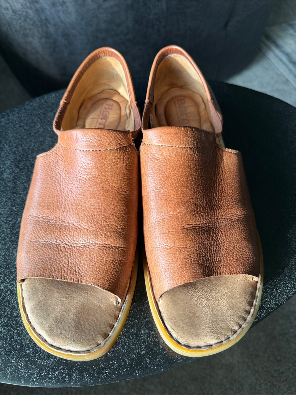 Born Cognac Leather Open-Side Slide Sandals - Picture 2 of 4